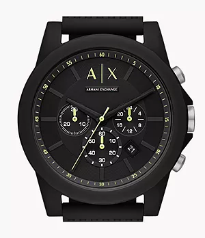 Montre chronographe en silicone noir Armani Exchange