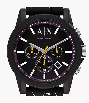 Montre Armani Exchange chronographe en silicone, noire