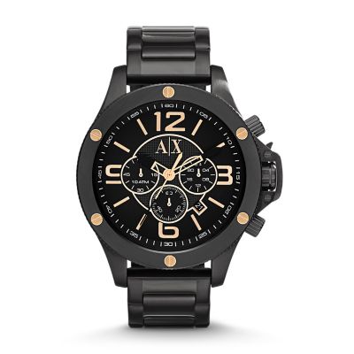 Armani Exchange Men's Chronograph Black Steel Watch - Black