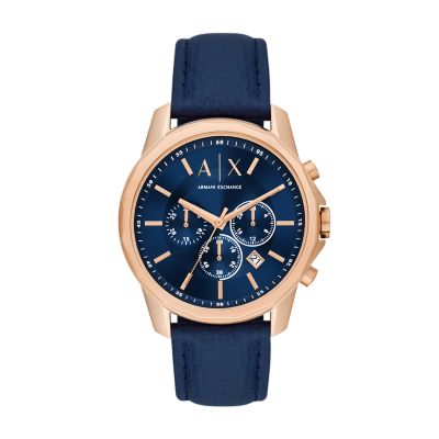 Armani Exchange Men's Chronograph Blue Leather Watch - Blue