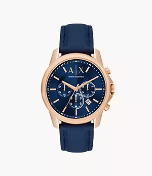 Montre chronographe en cuir bleu Armani Exchange