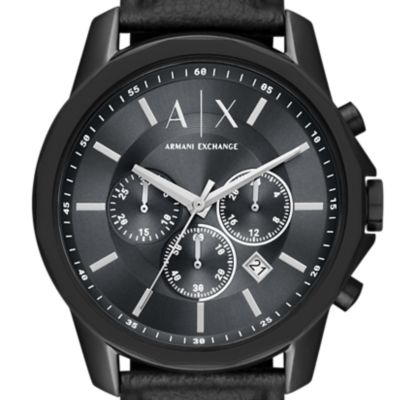 Armani Exchange Chronograph Black Leather Watch