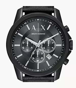 Montre chronographe Armani Exchange en cuir, noire