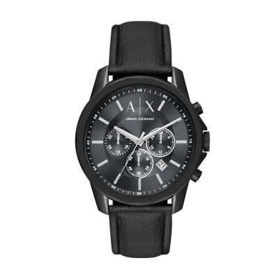 Armani Exchange Chronograph Black Leather Watch - AX1724 - Watch