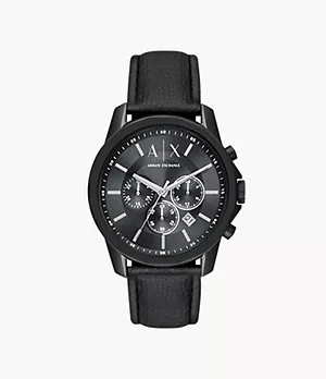 Armani Exchange Chronograph Black Leather Watch