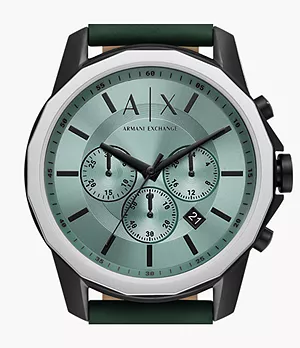 Armani Exchange Chronograph Green Leather Watch