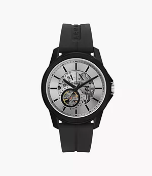 Armani Exchange Uhr Automatikwerk Silikon schwarz