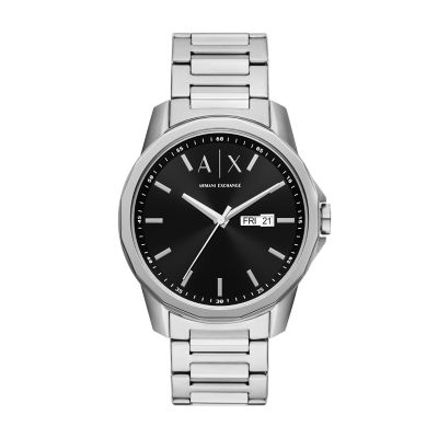 Armani Exchange Three-Hand Day-Date Stainless Steel Watch