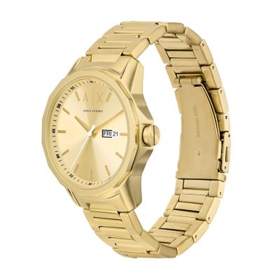 Armani Exchange Three-Hand Day-Date Gold-Tone Stainless Steel