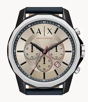 Montre Armani Exchange chronographe, en cuir, bleu