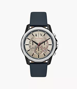 Montre Armani Exchange chronographe, en cuir, bleu