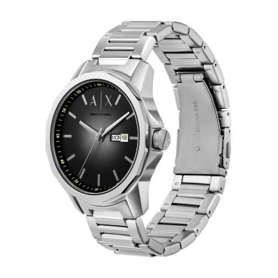 Armani Exchange Three-Hand Day-Date Stainless Steel Watch