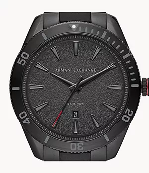 Armani Exchange Three-Hand Date Black Steel Watch