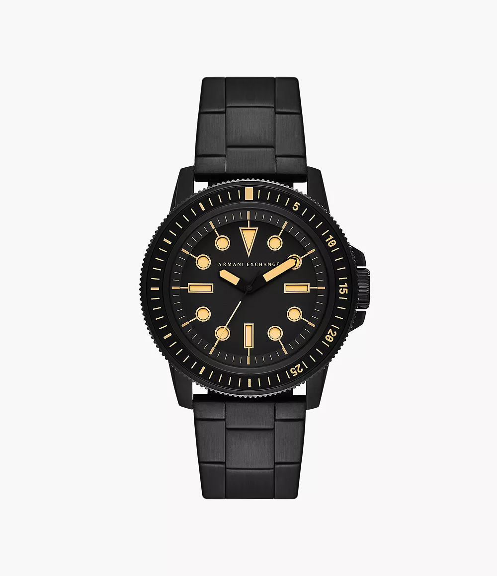 Stainless - Three-Hand Armani - Exchange AX1855 Black Station Watch Steel Watch