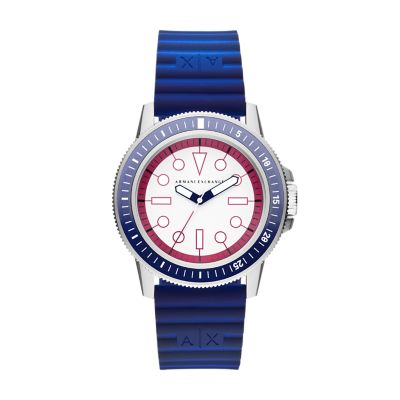 Armani Exchange Three-Hand Blue and Watch Silicone - - Watch Station Purple AX1859