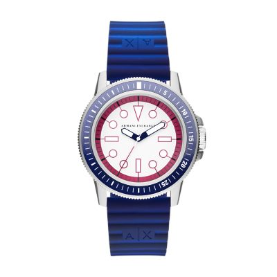 Armani Exchange Three-Hand Blue and Purple Silicone Watch - AX1859