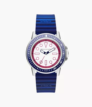 Armani Exchange Three-Hand Blue and Purple Silicone Watch