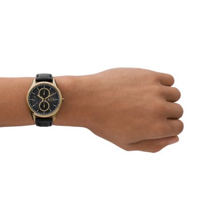 Armani Exchange Multifunction Black Leather AX1869 Watch Station Watch - 