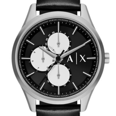 Montre multifonction Armani Exchange en cuir noir