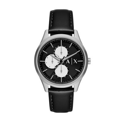 Armani exchange deals black leather watch