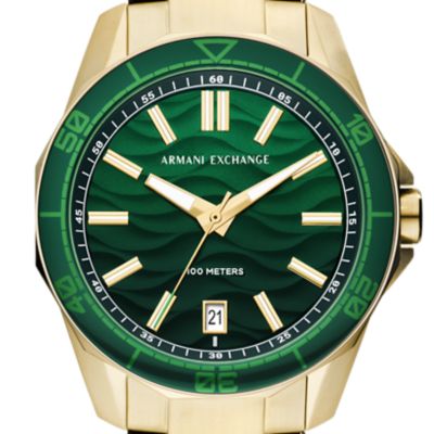 Armani Exchange Three-Hand Date Gold-Tone Stainless Steel Watch