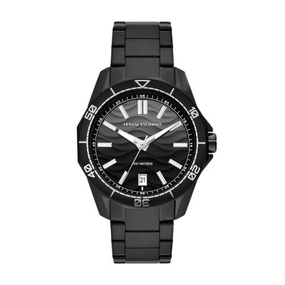 Armani Exchange Men's Three-Hand Date Black Stainless Steel Watch - Black