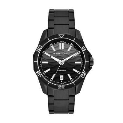 Armani Exchange Three-Hand Date Black Stainless Steel Watch