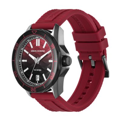 Armani Exchange Three-Hand Date Red Silicone Watch - AX1953