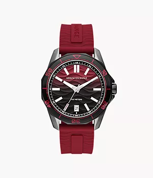 Armani Exchange Uhr 3-Zeiger-Werk Datum Silikon rot