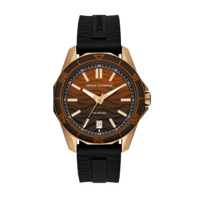 Armani Exchange Three-Hand Date Black Silicone Watch