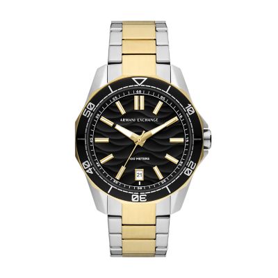 - Steel Black Armani Exchange Date Watch - AX1952 Three-Hand Station Stainless Watch
