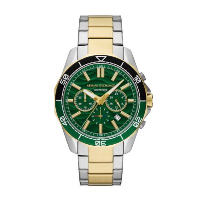 Gold,Silver for Armani Exchange Chronograph Black Stainless Steel Watch