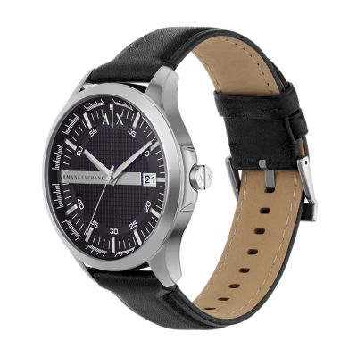 Armani Exchange Three-Hand Date Black Leather Watch - AX2101 - Watch Station
