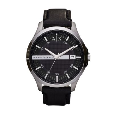 Armani Exchange Men's Three-Hand Date Black Leather Watch - Black