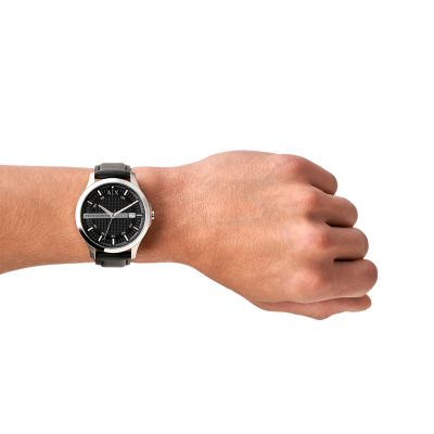 Armani Exchange Three-Hand Date Black Leather Watch - AX2101 - Watch Station