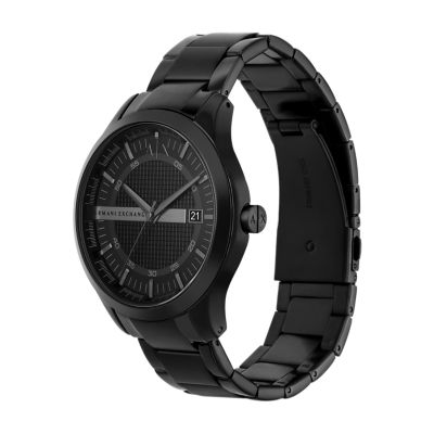 Armani Exchange Three Hand Date Black Stainless Steel Watch