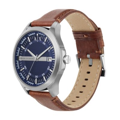 Armani Exchange Three Hand Date Brown Leather Watch AX2133