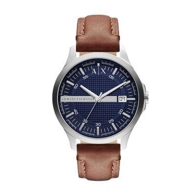 Armani Exchange Men's Three-Hand Date Brown Leather Watch - Brown