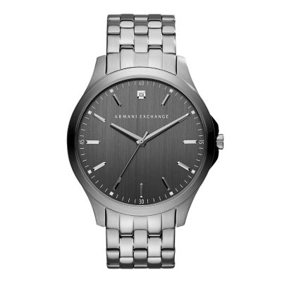 AX2104 Three-Hand Black Armani Station Watch Watch Steel Date - Exchange - Stainless