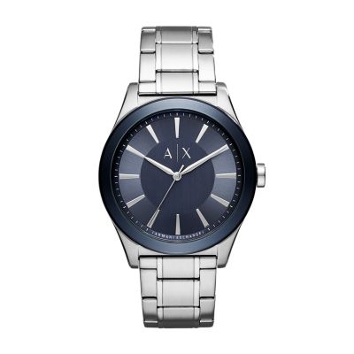 Armani Exchange Three-Hand Black Stainless Bracelet Gift and Station - Watch Watch AX7102 Set - Steel