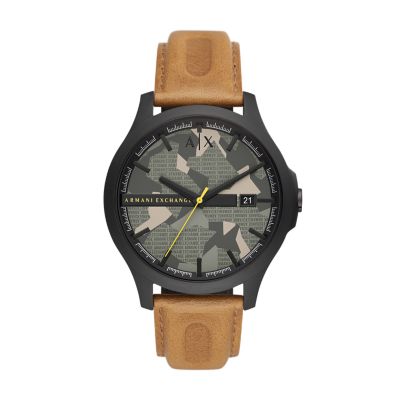Watch - Armani AX2445 Black Automatic Three-Hand - Quartz Leather Exchange Date Watch Station