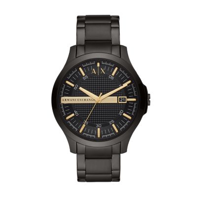 Armani Exchange Men's Three-Hand Date Black Steel Watch - Black