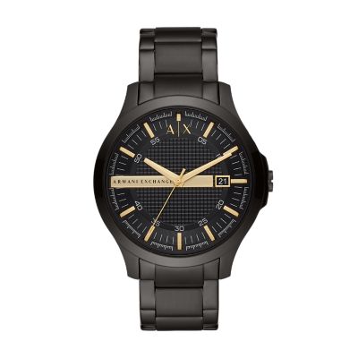 Armani Exchange Three-Hand Date Black Stainless Steel Watch