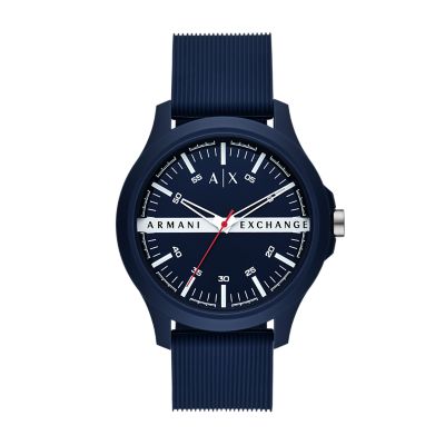 Armani Exchange Three-Hand Navy Silicone Strap