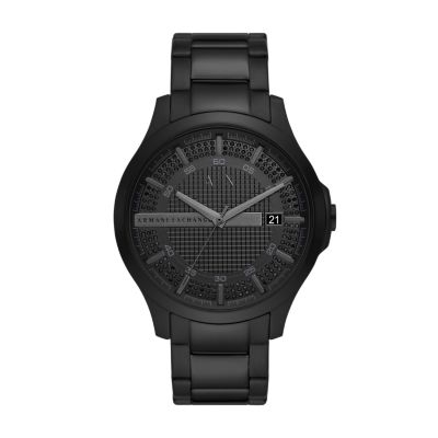 Armani Exchange Three Hand Date Black Stainless Steel Watch