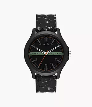 Armani Exchange Three-Hand Black Silicone Watch