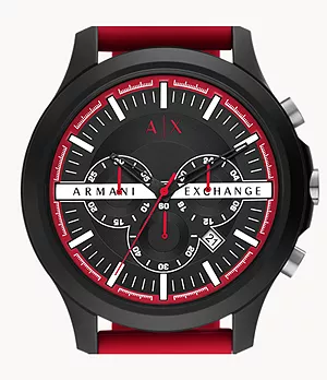 Montre Armani Exchange chronographe en silicone, rouge