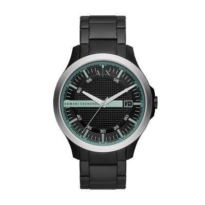 Armani Exchange Three-Hand Date Black Stainless Steel Watch