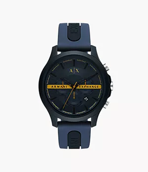 Armani Exchange Chronograph Black and Blue Silicone Watch