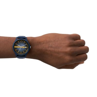 Armani Exchange - Watch Datum Station AX2442 Leder 3-Zeiger-Werk Uhr - blau